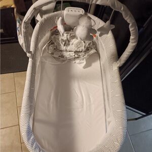 White Baby Bassinet with Mobile